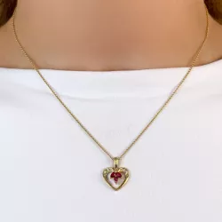 Hjerte rubin diamantanheng i 9 karat gull 0,04 ct 0,33 ct