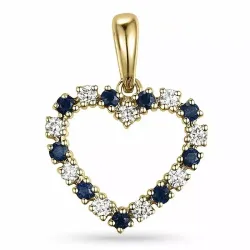 hjerte safir diamantanheng i 9 karat gull 0,20 ct 0,29 ct