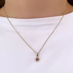 Blomst rubin diamantanheng i 9 karat gull 0,04 ct 0,16 ct
