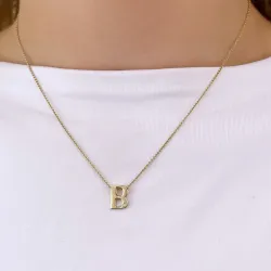 Bokstav b diamant anheng i 9 karat gull 0,01 ct