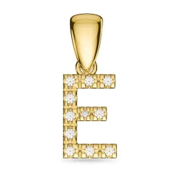 bokstav e diamant anheng i 9 karat gull 0,07 ct