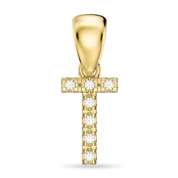 bokstav t diamant anheng i 9 karat gull 0,05 ct