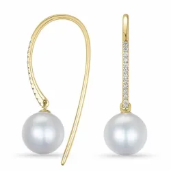 perle øredobber i 9 karat gull med diamant 
