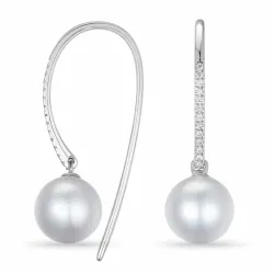 perle diamantøredobb i 9 karat hvitt gull med diamant 