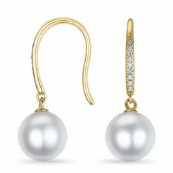 perle diamantøredobb i 9 karat gull med diamant 