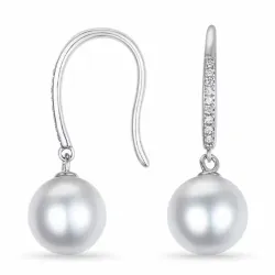 perle diamantøredobb i 9 karat hvitt gull med diamant 