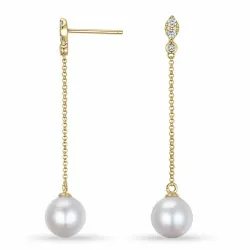 perle diamantøredobb i 9 karat gull med diamant 
