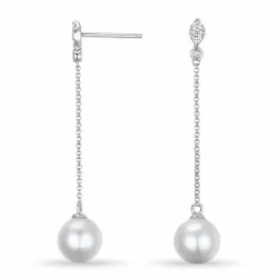 perle diamantøredobb i 9 karat hvitt gull med diamant 