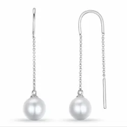 perle kjedeøreringer i 9 karat hvitt gull