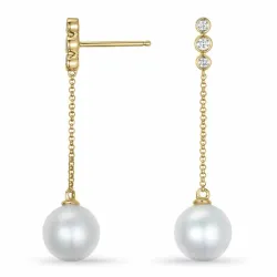 perle diamantøredobb i 9 karat gull med diamant 