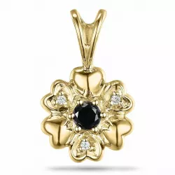 Blomst svart diamant anheng i 9 karat gull 0,01 ct 0,12 ct