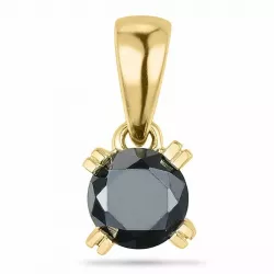 Rundt svart diamant anheng i 9 karat gull 0,25 ct