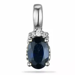 Ovalt safir diamantanheng i 9 karat hvitt gull 0,03 ct 0,65 ct