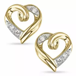 Hjerte diamant ørestikker i 9 karat gull og hvitt gull med diamanter 