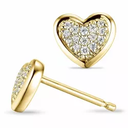 Hjerte diamant ørestikker i 9 karat gull med diamanter 