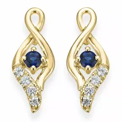 safir diamantøredobb i 9 karat gull med diamant og safir 