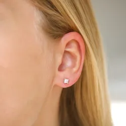 kampanje - 2 x 0,20 ct diamant solitaireørepynt i 14 karat hvitt gull med diamant 