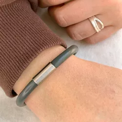 Brun lær armbånd i stål  x 6 mm