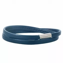 Flat blå armbånd i lær med stållås  x 6 mm
