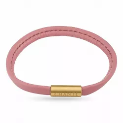 Flat rosa magnetarmbånd i lær med forgylt stållås  x 6 mm