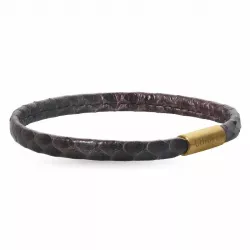 Flat brun slangearmbånd i lær med forgylt stållås  x 6 mm