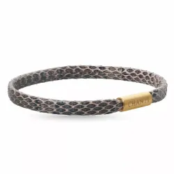 Flat brun slangearmbånd i lær med forgylt stållås  x 6 mm