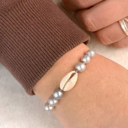 perle shell musling armbånd i silke snor 17 cm plus 5 cm  x 10 mm