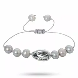 Tøft perle shell musling armbånd i silke snor 17 cm plus 5 cm x 10 mm