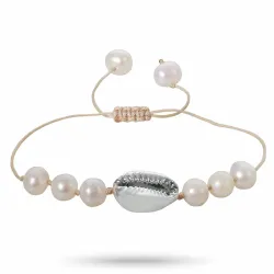 perle shell musling armbånd i silke snor 17 cm plus 5 cm x 10 mm