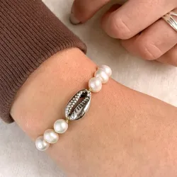 perle shell musling armbånd i silke snor 17 cm plus 5 cm x 10 mm