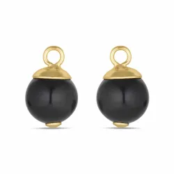 8 mm svart onyks anheng til øredobber i forgylt sølv