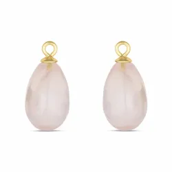 rosa kvarts anheng til øredobber i forgylt sølv