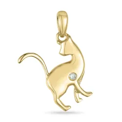 katt diamant anheng i 9 karat gull 0,01 ct