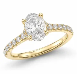 oval lab grown diamant ring i 14 karat gull 1,0 ct 0,26 ct