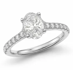 oval lab grown diamant ring i 14 karat hvitt gull 1,0 ct 0,26 ct