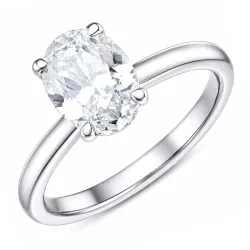 oval lab grown diamant solitairering i 14 karat hvitt gull 1,0 ct