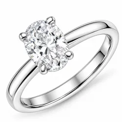 oval lab grown diamant solitairering i 14 karat hvitt gull 1,0 ct
