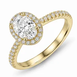 oval lab grown diamant ring i 14 karat gull 1,0 ct 0,33 ct