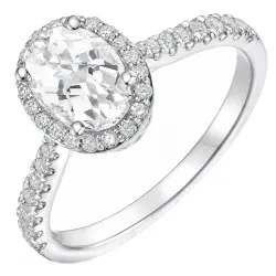oval lab grown diamant ring i 14 karat hvitt gull 1,0 ct 0,33 ct