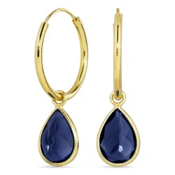 18 mm safir creol i forgylt sølv