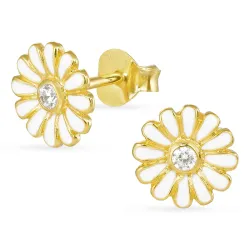 8 mm margeritt zirkon øredobber i forgylt sølv - Maggie