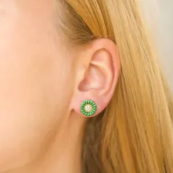 11 mm margeritt mørkegrønn øredobber i forgylt sølv - Matilda