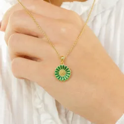 14,5 mm margeritt mørkegrønn anheng i forgylt sølv - Marie