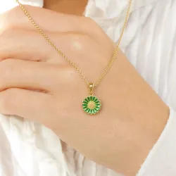 12 mm margeritt mørkegrønn anheng i forgylt sølv - Marie