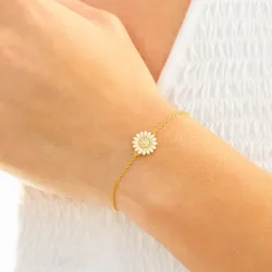 11 mm margeritt zirkon armbånd i forgylt sølv med margeritt anheng i forgylt sølv - Matilda