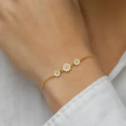 1 x 7 mm og 2 x 6 mm margeritt armbånd i forgylt sølv - Maggie