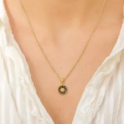 11 mm margeritt svart anheng i forgylt sølv - Marie