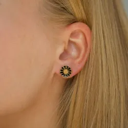 11 - 12 MM margeritt svart ørestikker i forgylt sølv - Marie