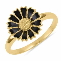 12 mm margeritt svart ring i forgylt sølv - Marie
