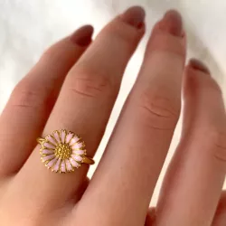 12 mm margeritt rosa ring i forgylt sølv